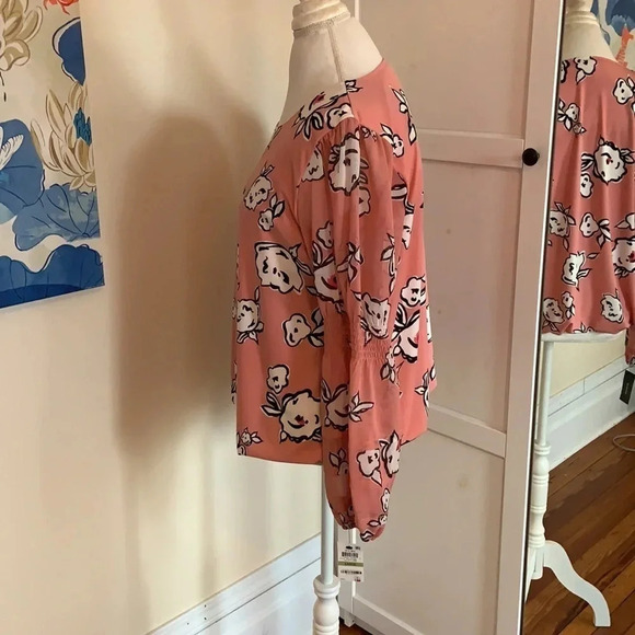 Alfani Pink Abstract Floral Long Sleeve Spring Top Elastic Waist- NWT - Size L - Picture 5 of 10